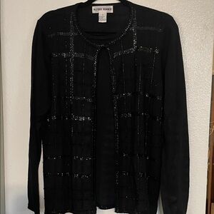 Alfred Dunner Black Sparkle Open Cardigan